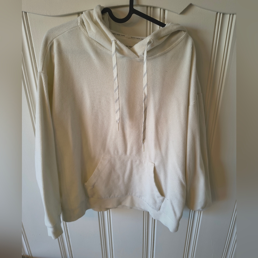 Marc New York Cream Ribbed Hoodie